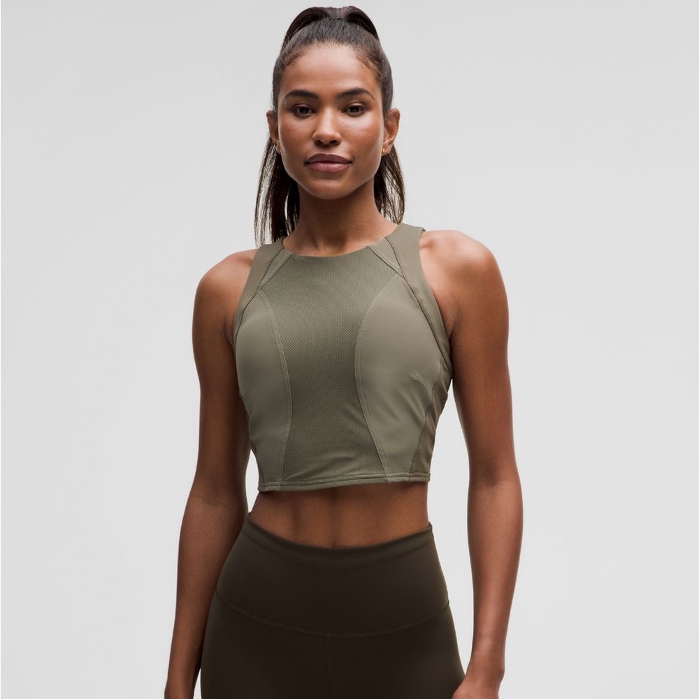 NWT Lululemon Mesh Panelled Training Tank Top Army Green Size 10